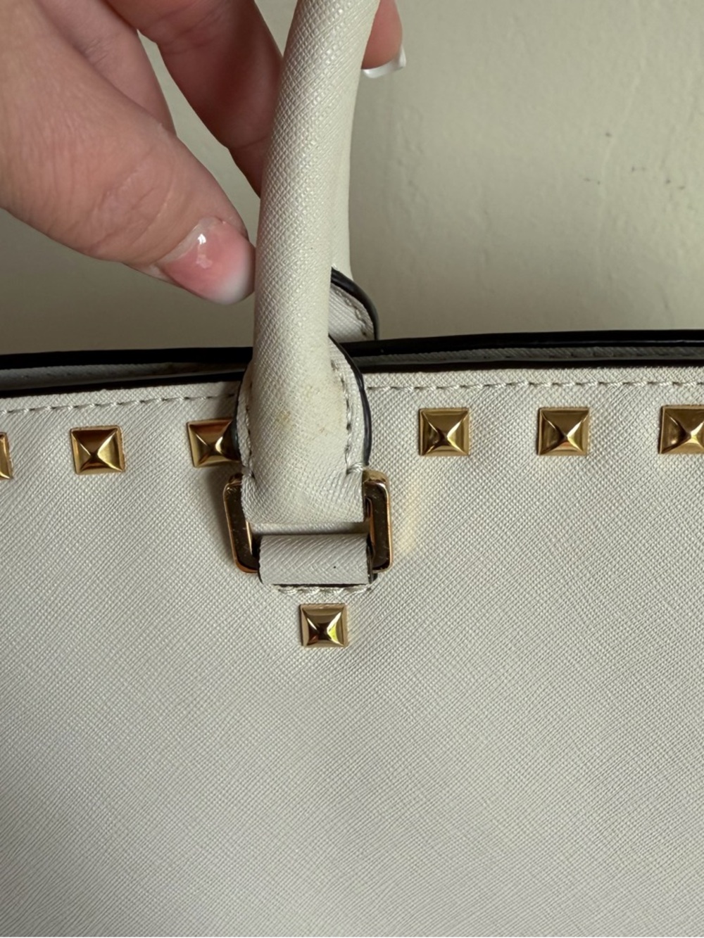 Michael Kors White/Cream Gold Selma Studded Saffiano Leather  XL Satchel - Picture 16 of 16